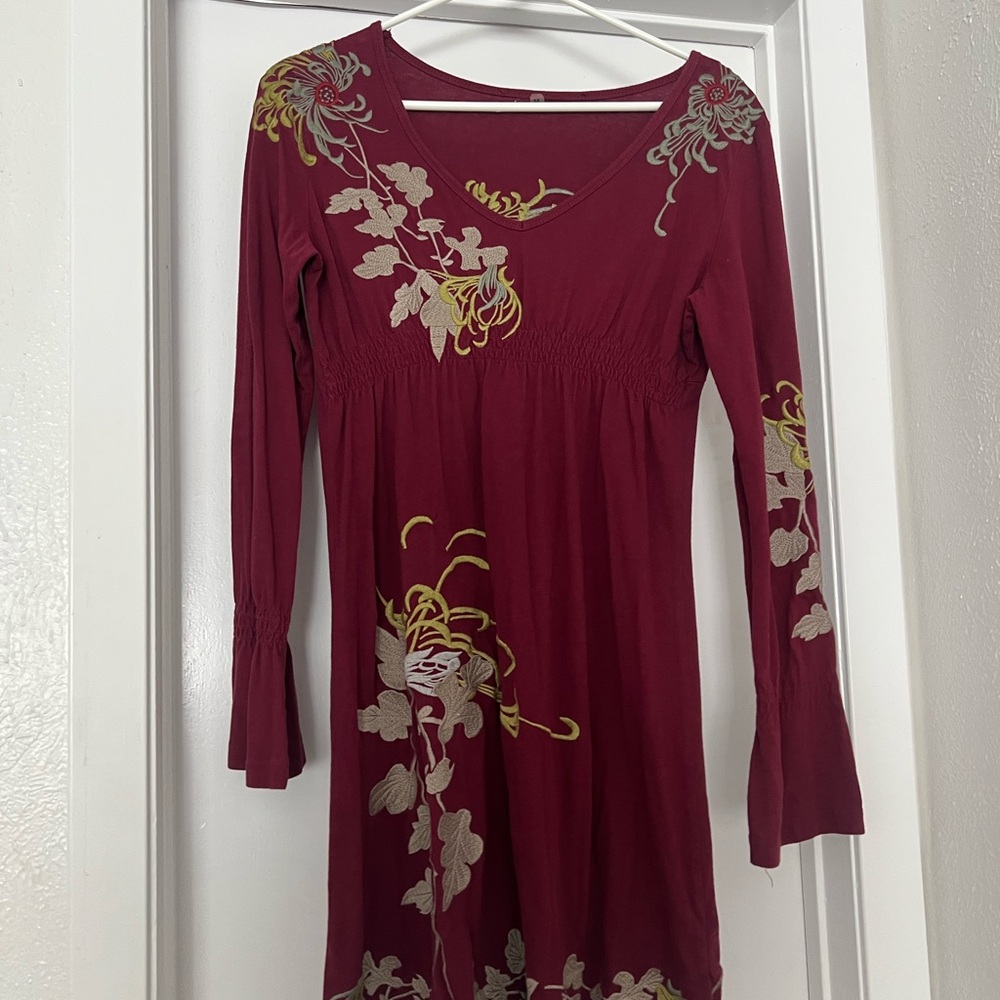 Long Sleeve Floral Embroidered Dress